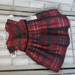 Pastourelle new red plaid short sleeves baby dress 12 mos